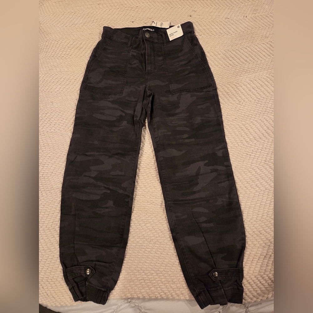 Express Gray Camouflage High Rise Pants